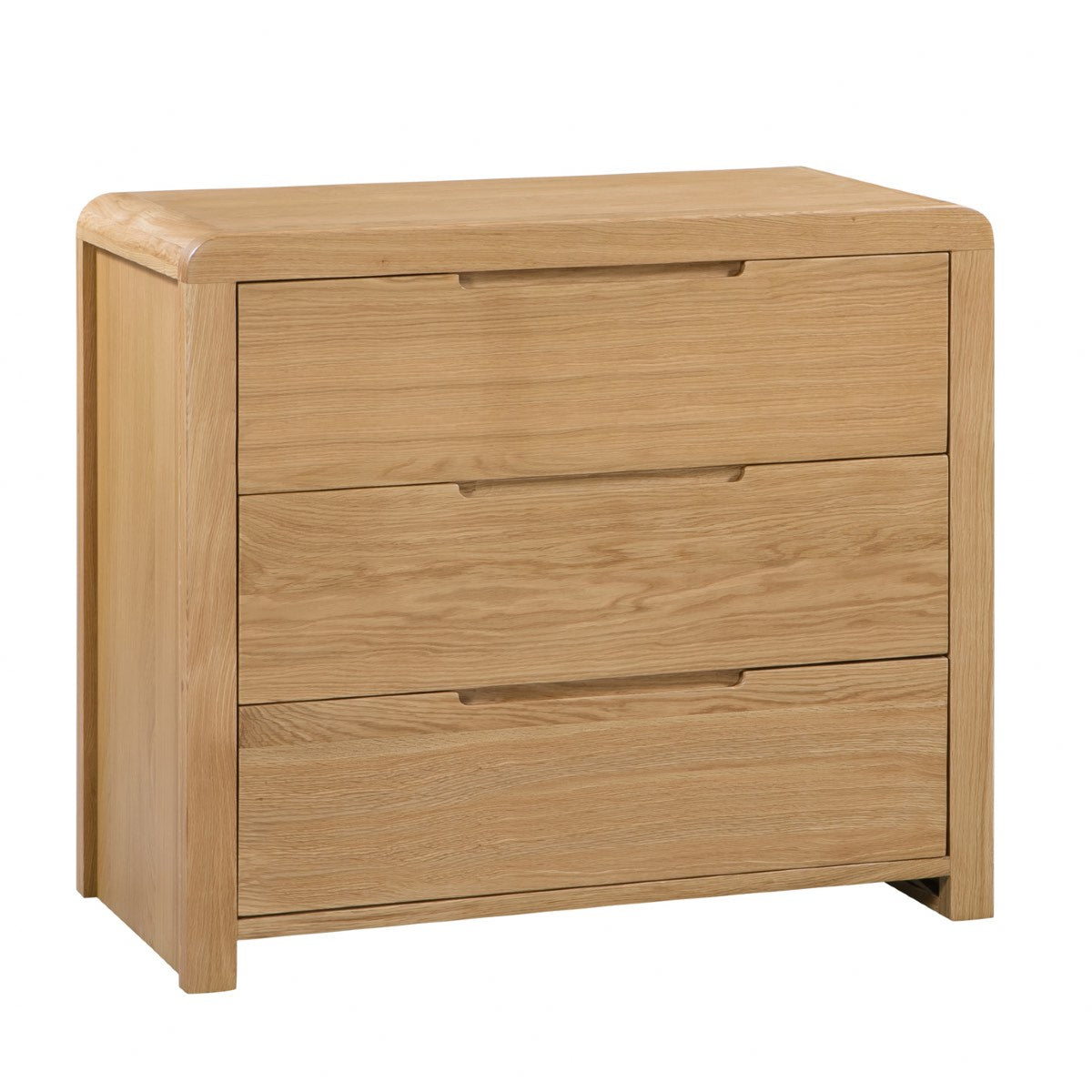 Julian Bowen Curve 3 Drawer Chest. Angled front view cut-out image on a white background.