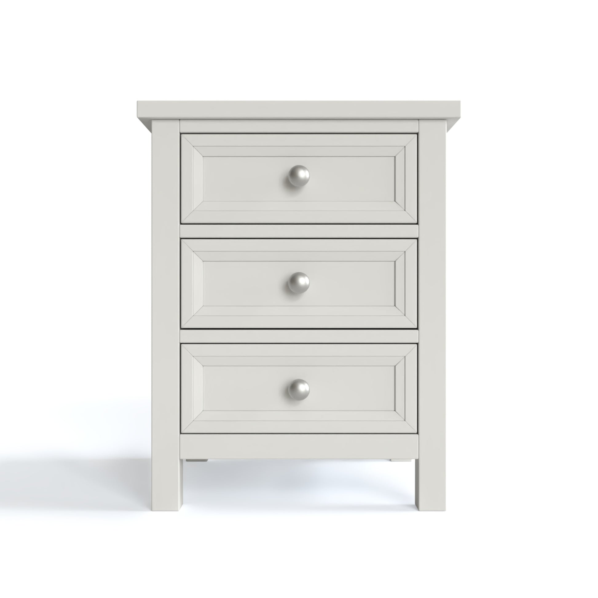 Maine 3 Drawer Beside Chest in grey has 3 drawers. By Julian Bowen.
