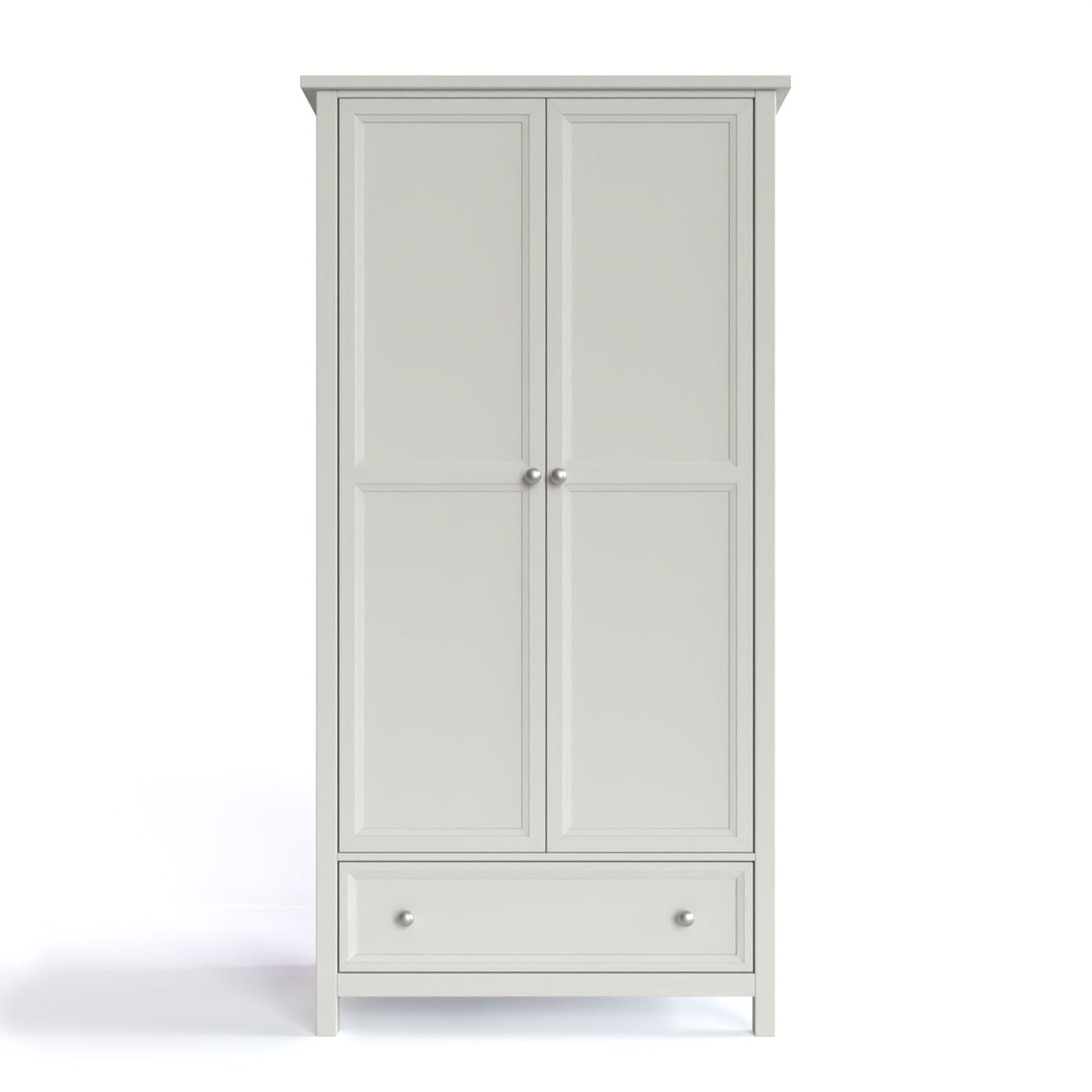 Maine 2 Door Wardrobe in Grey has 2 tall doors and 1 drawer at the bottom. By Julian Bowen.