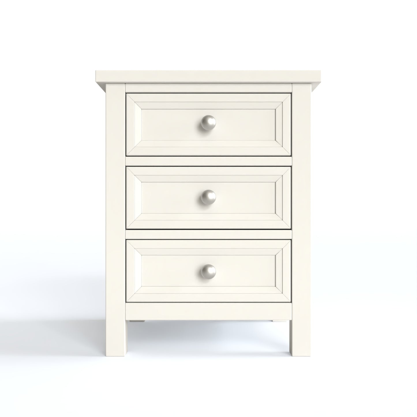 Maine 3 Drawer Beside Chest in white has 3 drawers. By Julian Bowen.