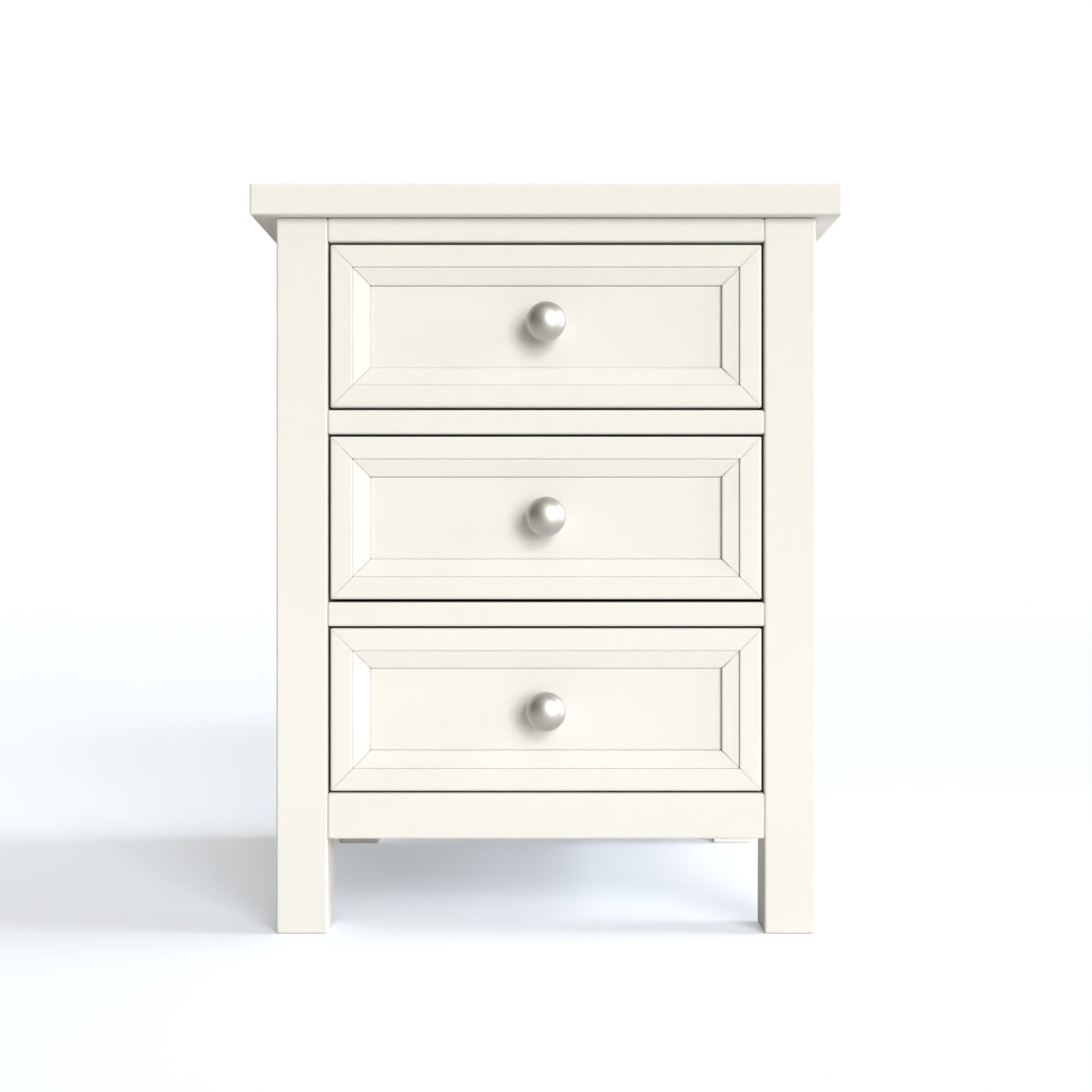 Maine 3 Drawer Beside Chest in white has 3 drawers. By Julian Bowen.
