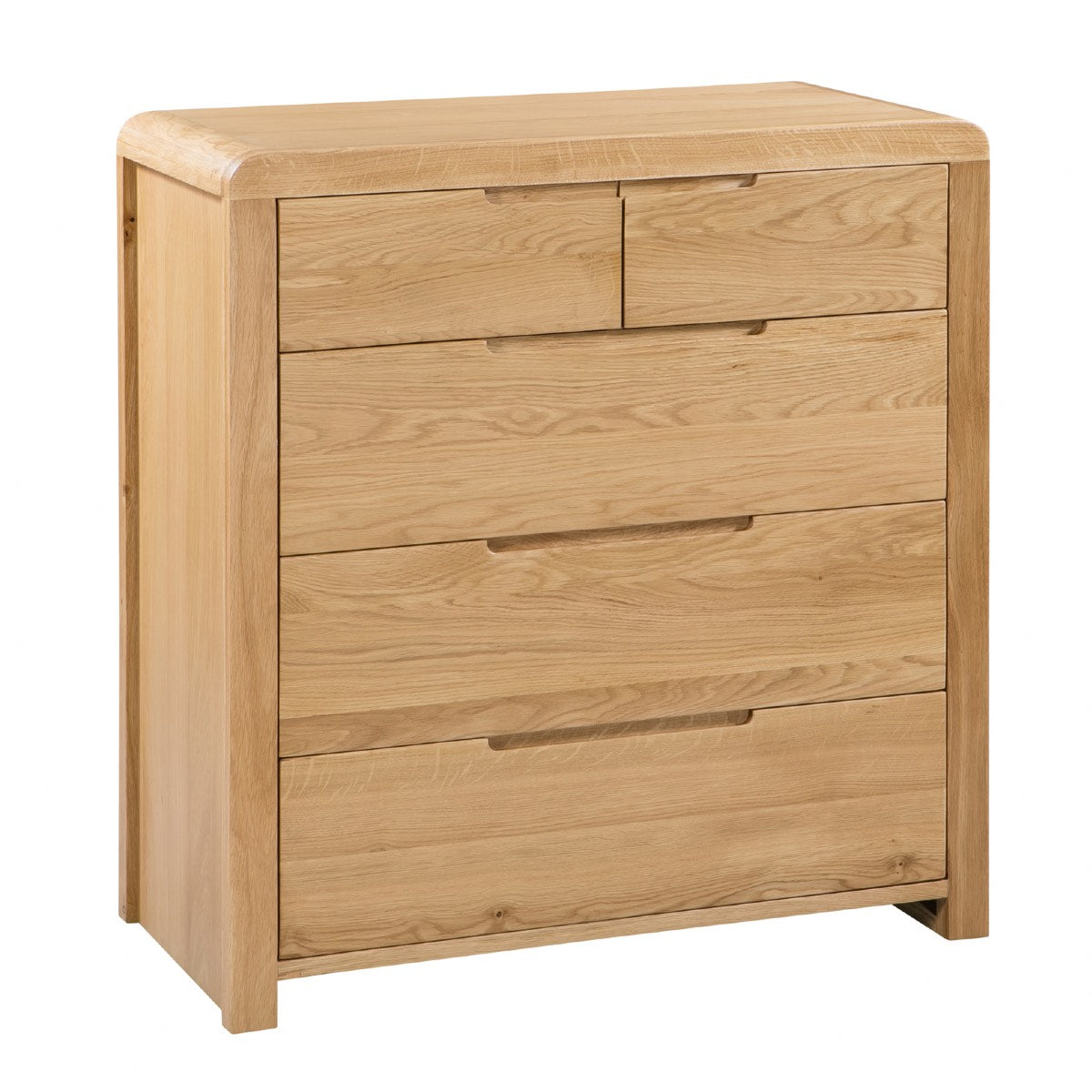 Julian Bowen Curve 3+2 Drawer Chest. Angled front view cut-out image on white background.