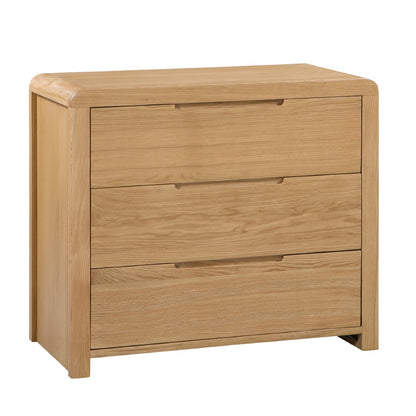 Julian Bowen Curve 3 Drawer Chest. Angled front view cut-out image on a white background.
