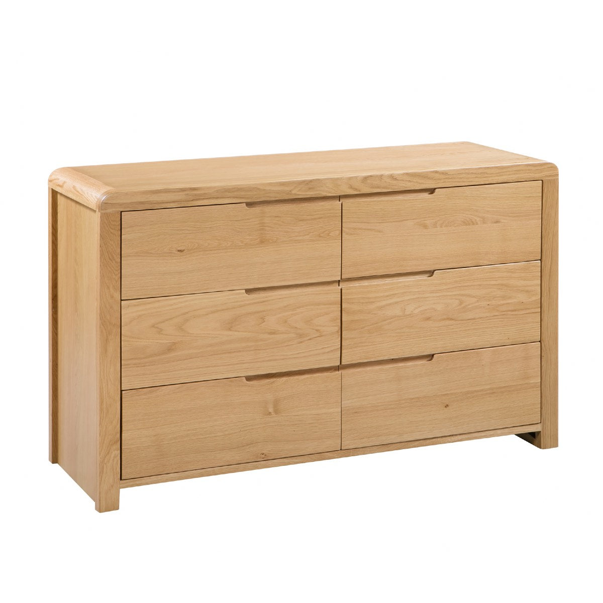 Julian Bowen Curve 6 Drawer Chest. Angled front view cut-out image on a white background.