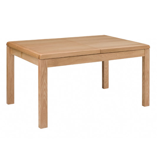 Julian Bowen Curve Oak Dining Table. Angled front view cut-out image on a white background.