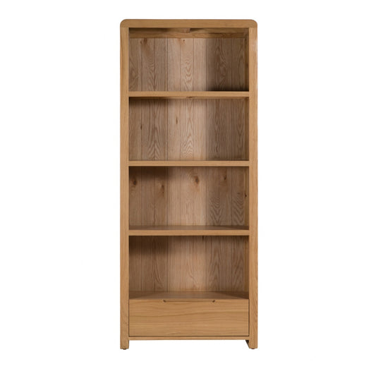 Julian Bowen Curve Tall Bookcase. Front view cut-out image on a white background.