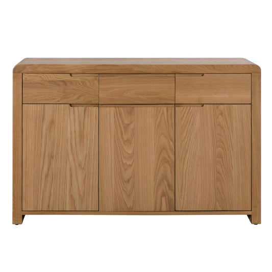 Julian Bowen Curve Oak Sideboard. Front view cut-out image on a white background.