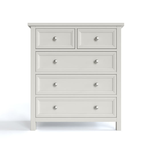 Maine 3 + 2 Drawer Chest in grey has 3 wide drawers with 2 smaller drawers above. By Julian Bowen.