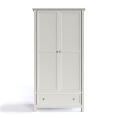 Maine 2 Door Wardrobe in Grey has 2 tall doors and 1 drawer at the bottom. By Julian Bowen.