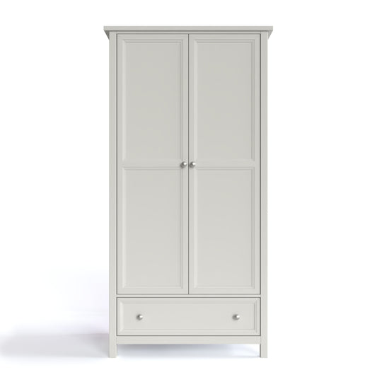 Maine 2 Door Wardrobe in Grey has 2 tall doors and 1 drawer at the bottom. By Julian Bowen.