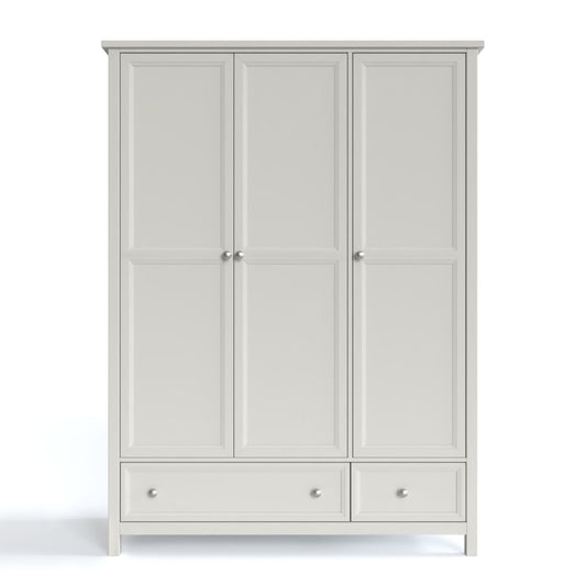Maine 3 Door Wardrobe in Grey has 3 tall doors and 2 drawers at the bottom. By Julian Bowen.