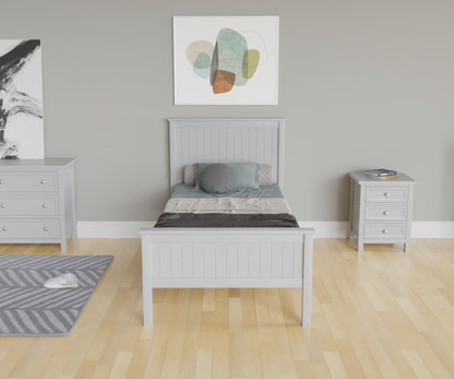 Maine Bed frame (single) in grey with headboard. This lifestyle image features other products from the Julian Bowen Maine range.