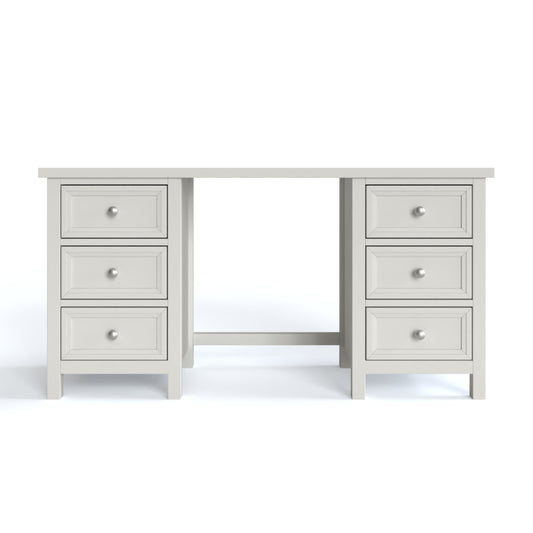 Maine Dressing Table in grey has a square-edged top, with 3 vertical drawer at both ends. By Julian Bowen.