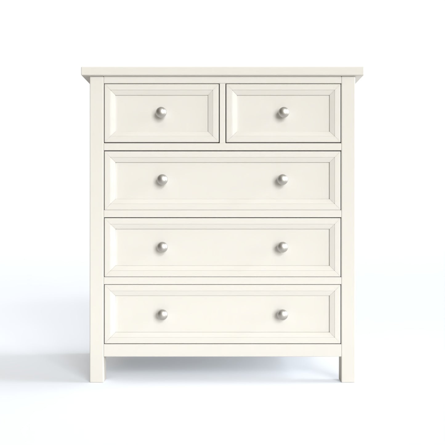 Maine 3 + 2 Drawer Chest in white has 3 wide drawers with 2 smaller drawers above. By Julian Bowen.